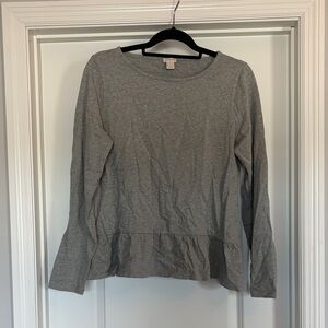J. Crew Women's Gray Long-Sleeve Peplum Top